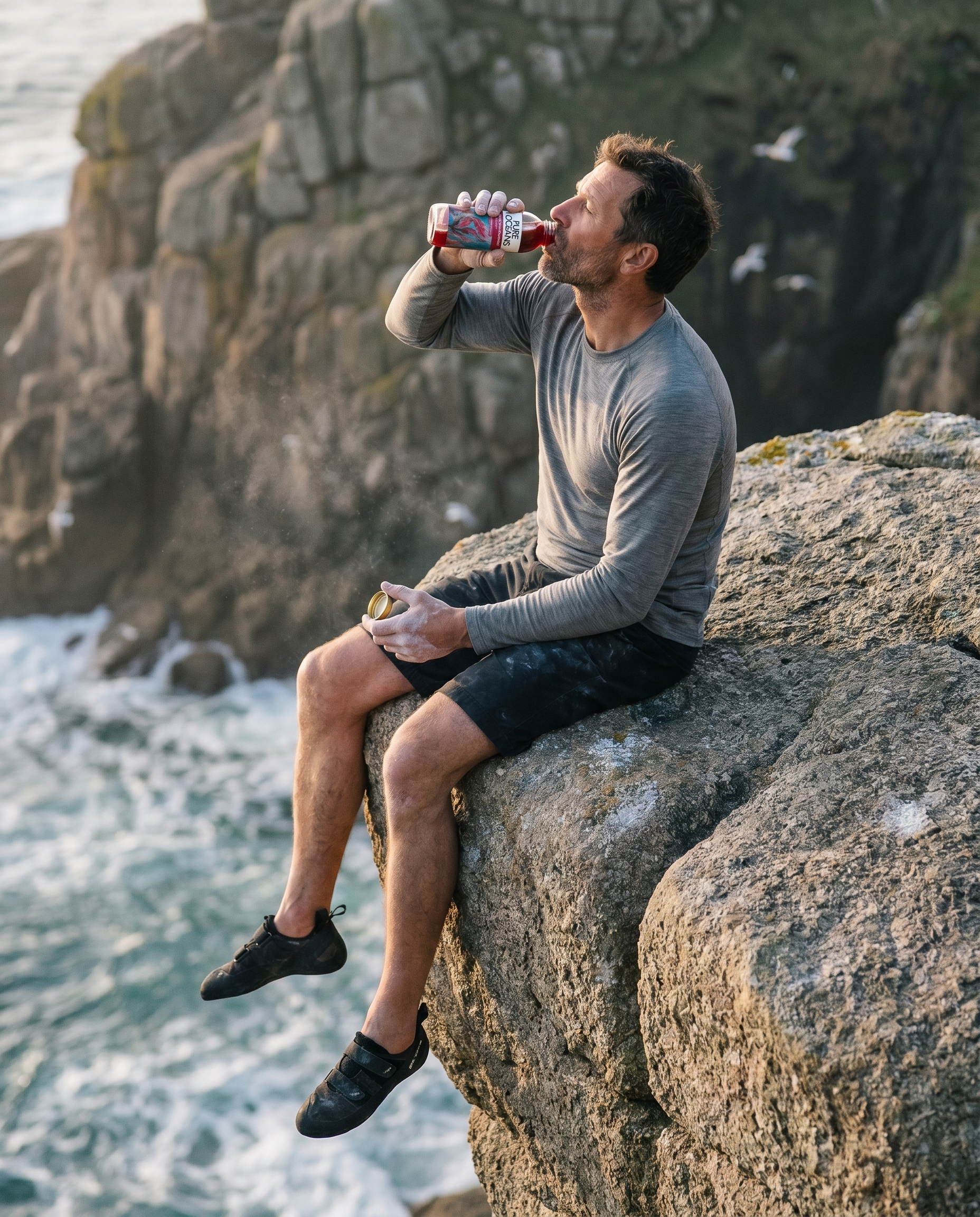 Climber on an ocean cliff